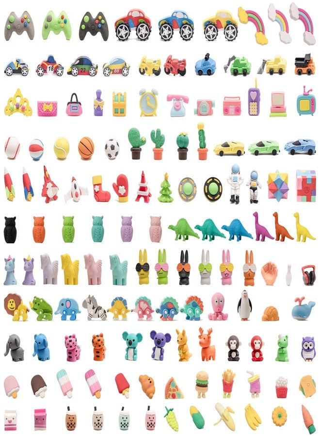 CLOCK KING 132pcs 3D Cute Kids Erasers, Random Desktop Pet Toys Gifts, Classroom Rewards Kids Party Gifts, Various Styles Such as Animals, Food, Plants, Space, Princess, Sports, Halloween, Christmas - Image 1
